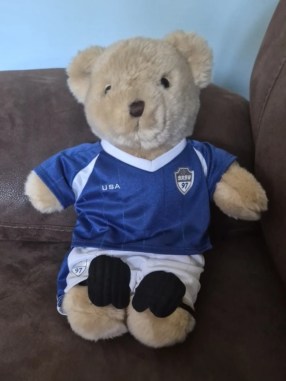 Build-A-Bear in Blue Soccer Jersey and White Shorts
